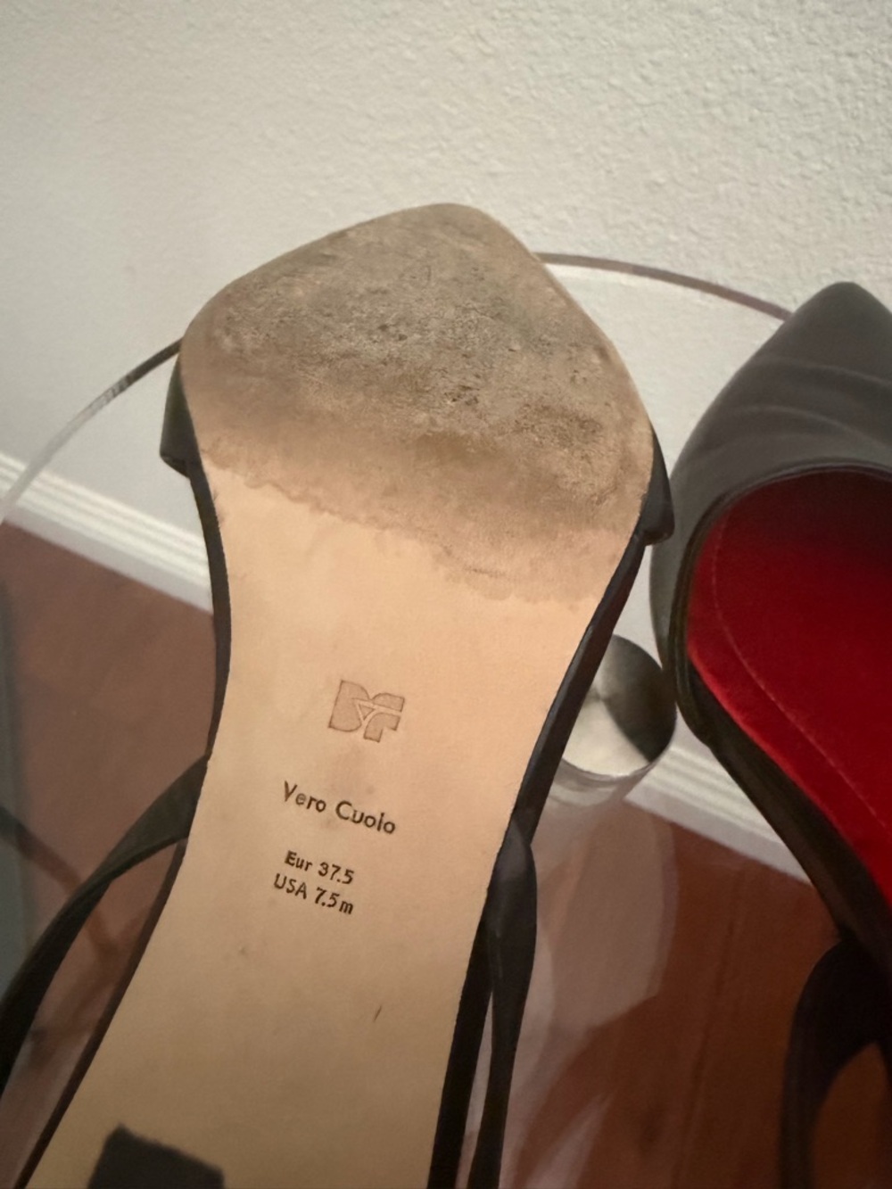 Diane von Furstenberg Black Leather Pointed Slingback Heels with Red Accents - Picture 7 of 8